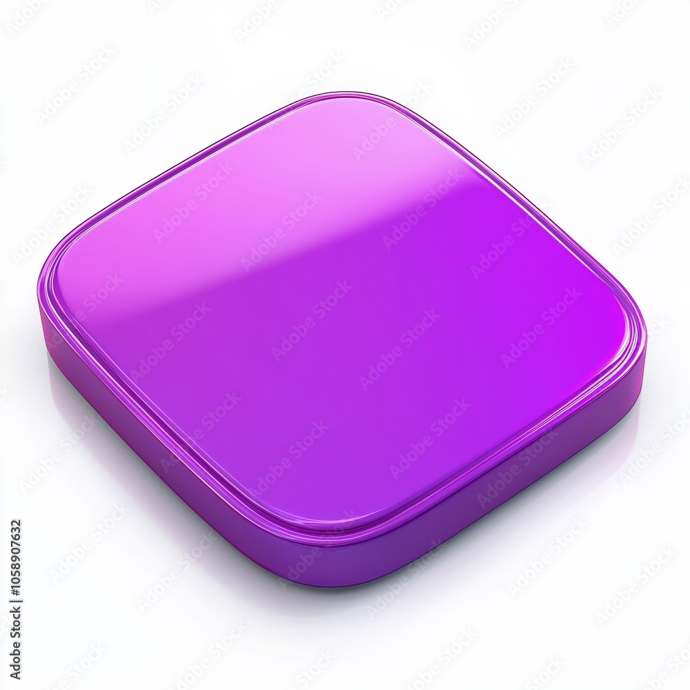 Poster blank mobile application icon, button - violet square with round corners. 3d rendering, white backgr