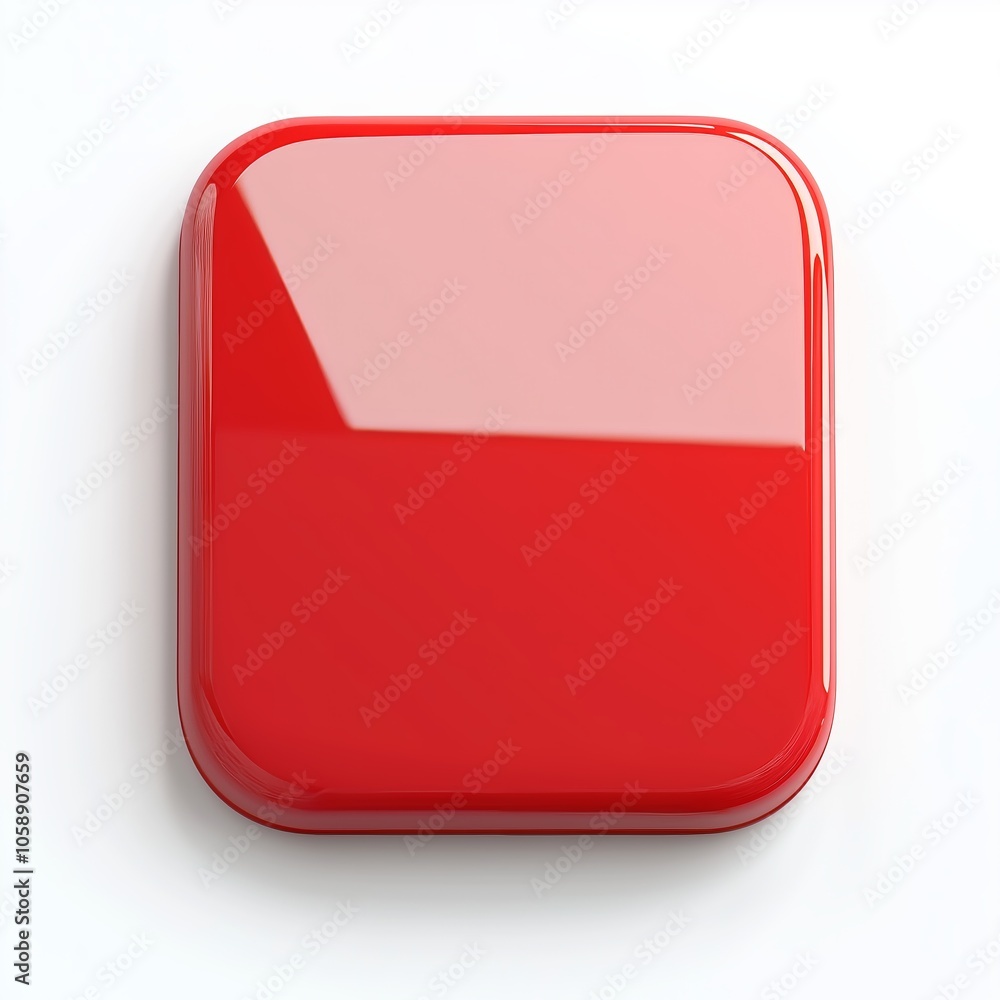 Poster blank mobile application icon, button - red square with round corners. 3d rendering, white backgroun