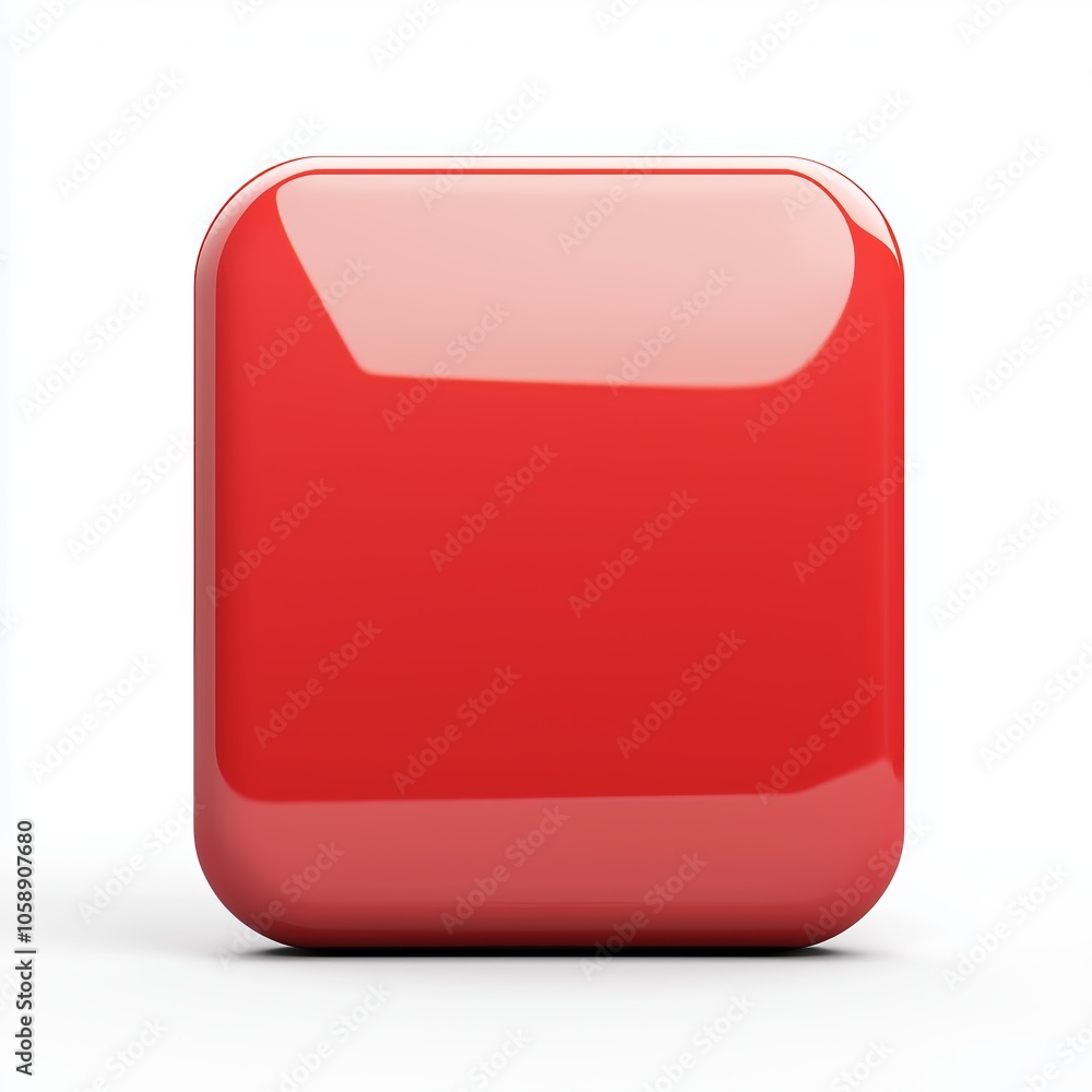 Poster blank mobile application icon, button - red square with round corners. 3d rendering, white backgroun