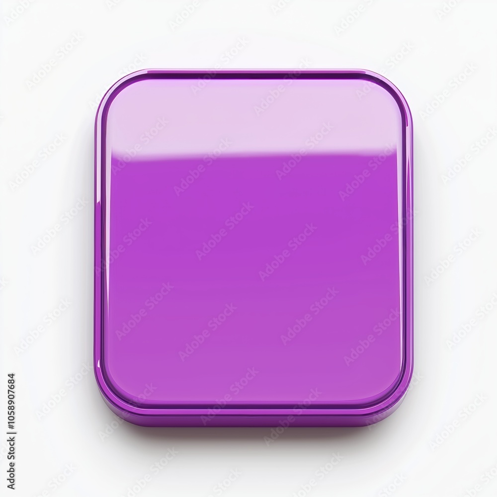Poster blank mobile application icon, button - violet square with round corners. 3d rendering, white backgr