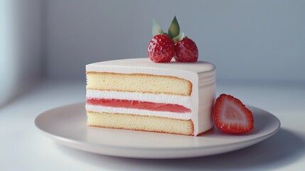 Delicious slice of strawberry shortcake on a white plate