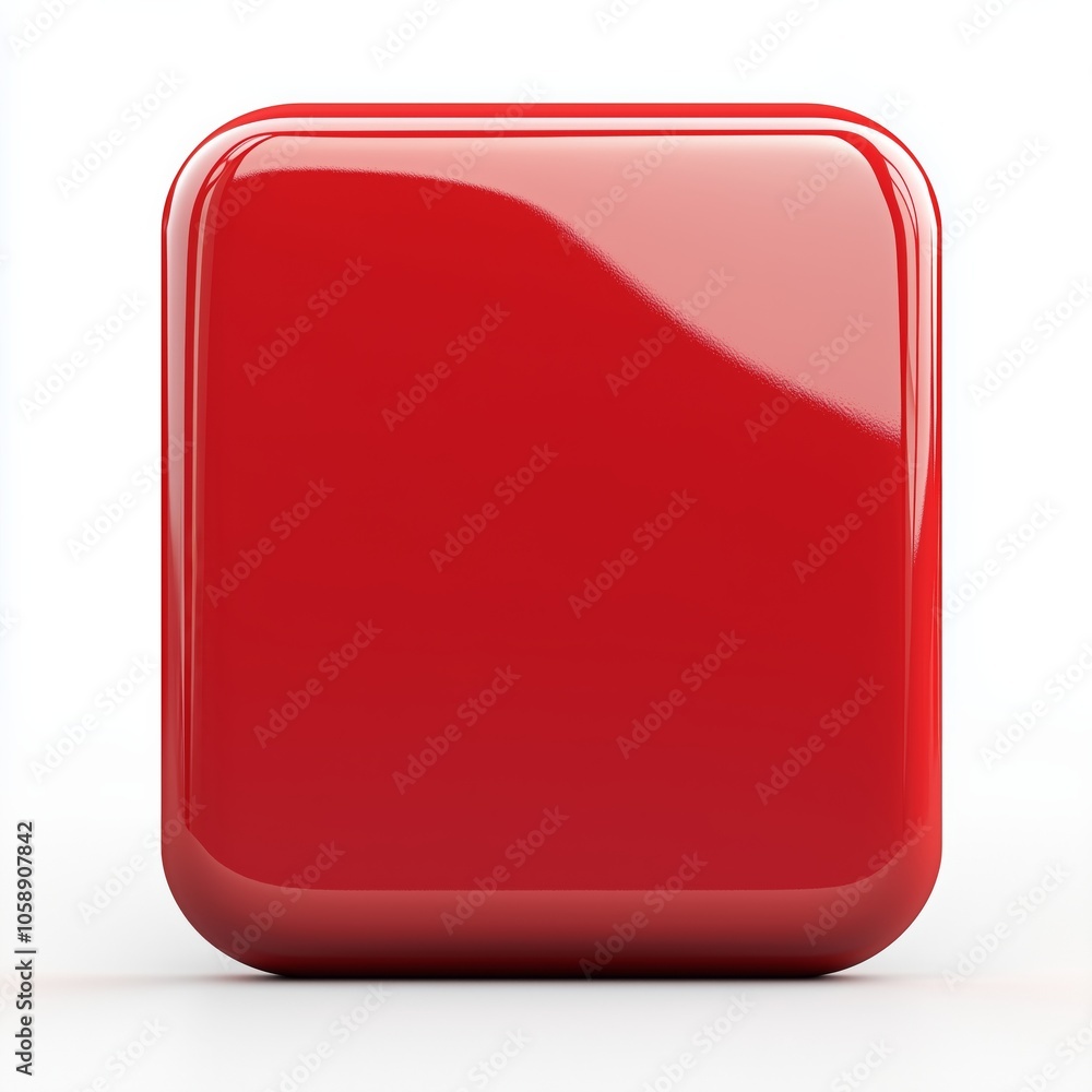 Poster blank mobile application icon, button - red square with round corners. 3d rendering, white backgroun