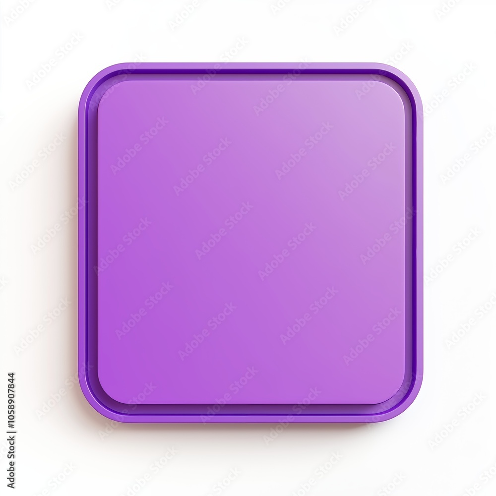 Poster blank mobile application icon, button - violet square with round corners. 3d rendering, white backgr