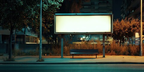 Empty Billboard for Outdoor Promotion at Bus Stops. Advertisements can be showcased here in this unoccupied street area, making it ideal for advertising media opportunities.