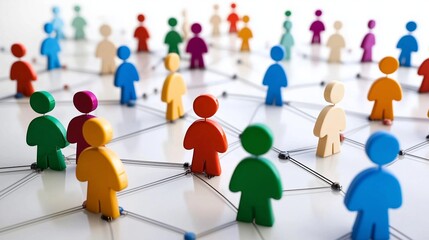 Colorful figures connected by lines illustrating social media networks and interactions