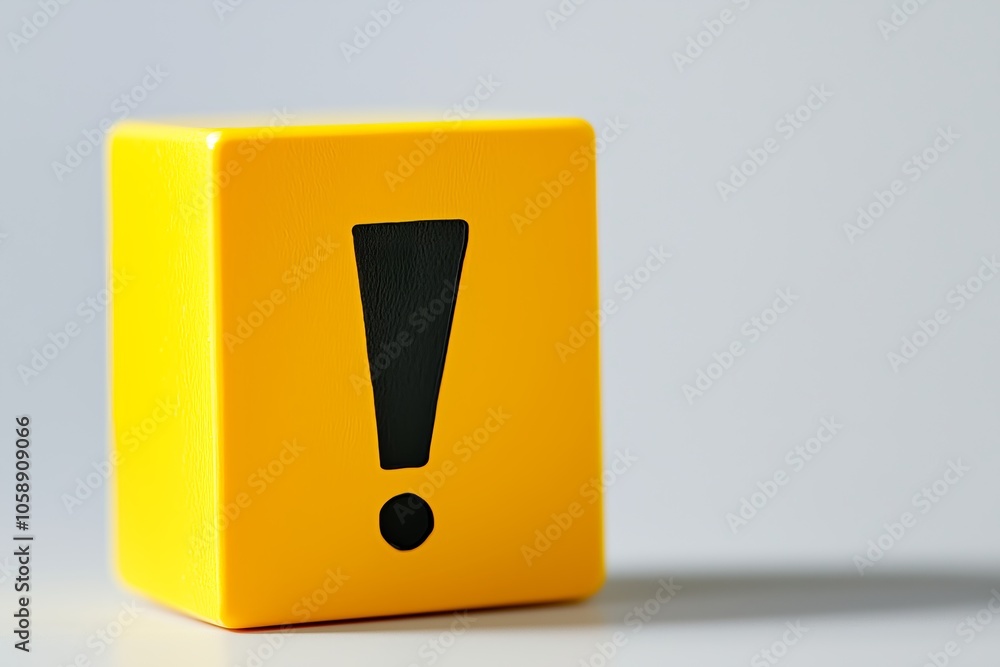 Poster concentrate on a yellow block featuring an exclamation mark symbol signifying urgency on white