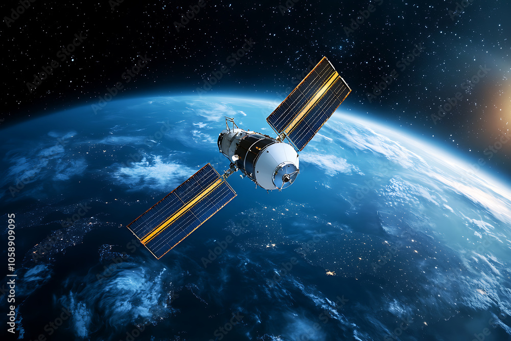 Poster exploring advanced satellite technology a journey through earth's orbit and its impact on global con