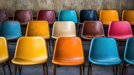 Fototapeta premium Colorful Chairs in Vintage Arrangement