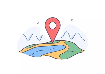 One-line art of a location pin on a map, a simple vector illustration with a white background