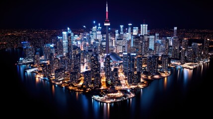 Fototapeta premium Night Cityscape Skyline with Reflections in Water
