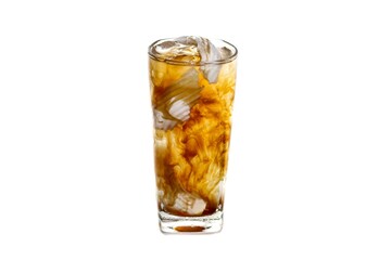 Americano ice coffee mix with coconut water serving on white background and isolate photo style.