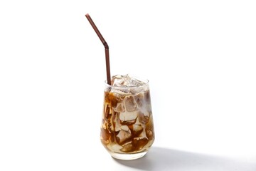Pictures of latte ice coffee serving on white background with isolated beverage concept ,look good tast and delicious.