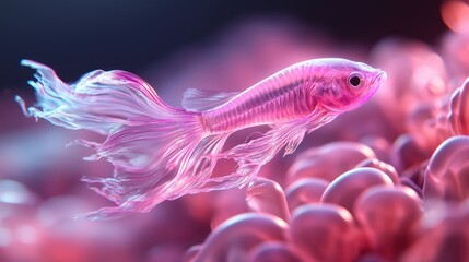 Fototapeta premium A vibrant neon fish gracefully glides near colorful anemones in a tropical ocean habitat