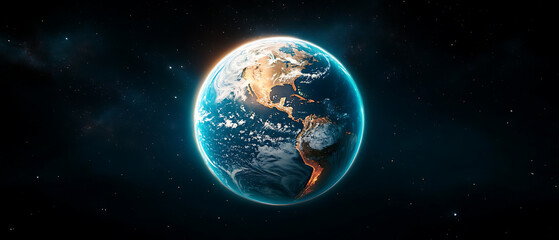 Obraz premium Exploring the boundless beauty of earth a high-tech satellite view with holographic orbits and lines illuminating our planet's splendor