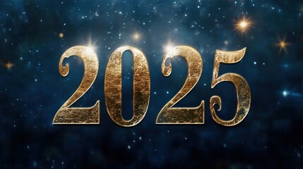 Naklejka premium Golden 2025 Text on Deep Blue Background