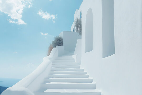 White building architecture on Santorini island with blue sky - Powered by Adobe