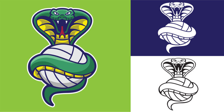 mascot snake with volleyball good for logo, team logo, sport logo, sticker, etc