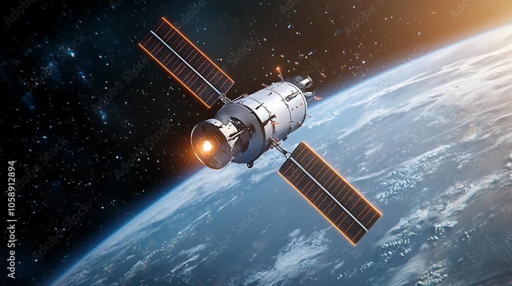 Poster exploring the future advancements in satellite communication and neon data links in space technology