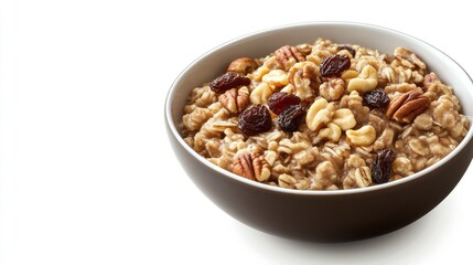 Fototapeta premium Healthy Bowl of Oatmeal with Nuts and Raisins
