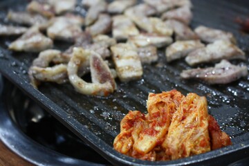 Delicious kimchi and pork on the grill