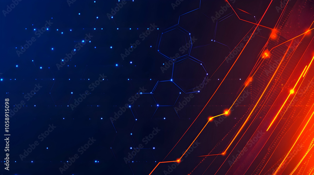 Poster Abstract background with glowing lines and dots in blue and red color.