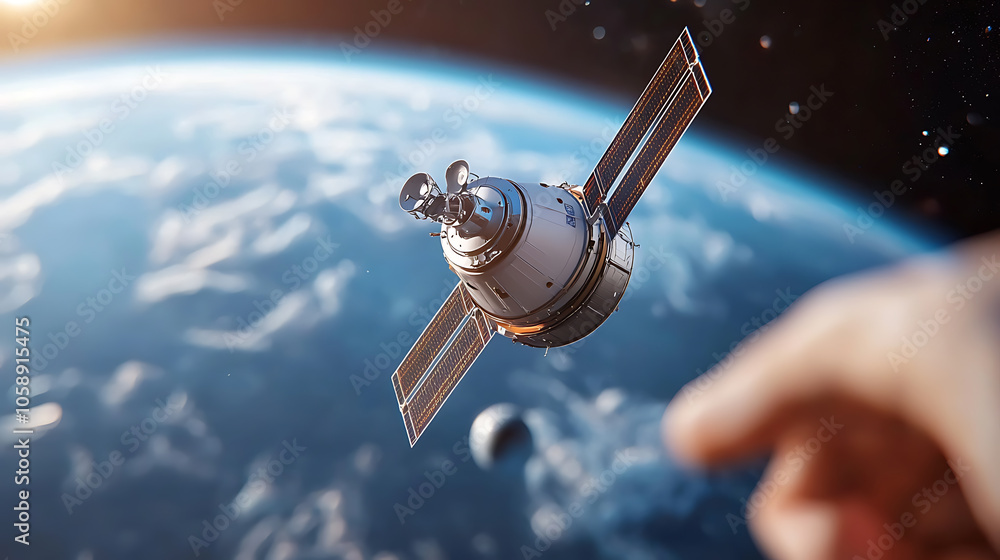 Poster exploring the infinite a multipanel visualization of satellite orbits around earth