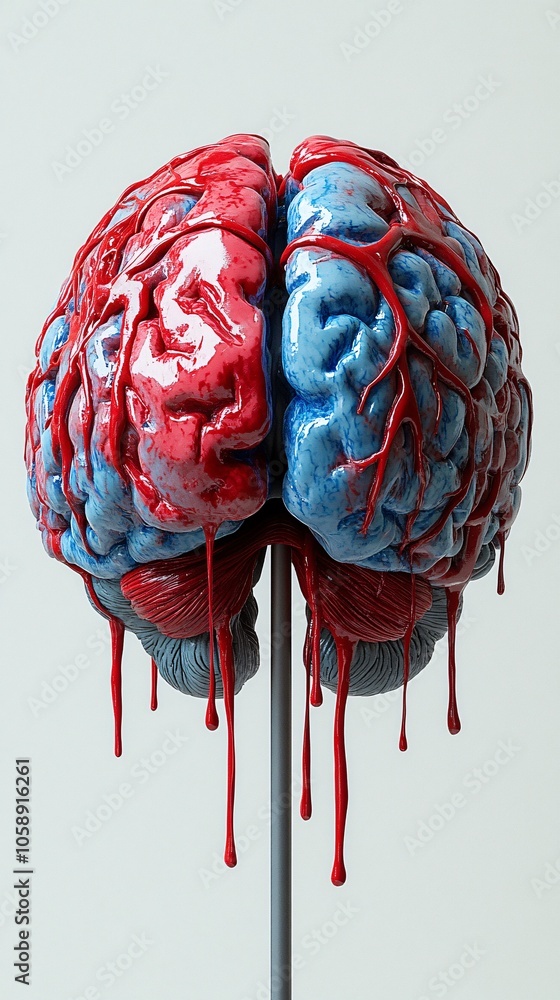 Poster Detailed 3D model of a brain with highlighted surgical incision areas and key neural pathways with copy space for text