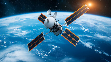 Fototapeta premium Exploring the connection how satellite array technology links earth to the cosmos