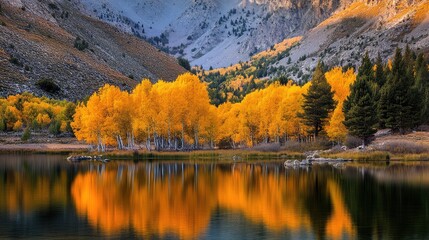 Fototapeta premium Vibrant Autumn Reflections in a Serene Lake