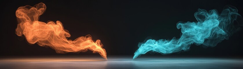 Abstract Blue and Orange Smoke Swirls on Black Background   Energy  Flow  Power Concept