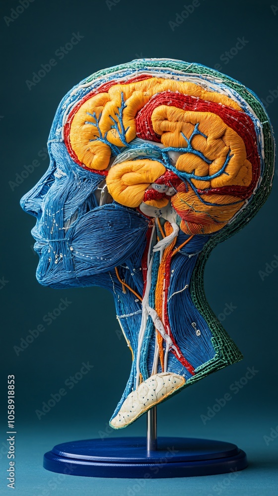 Poster 3d anatomical brain image with surgical access points outlined for educational medical use with copy