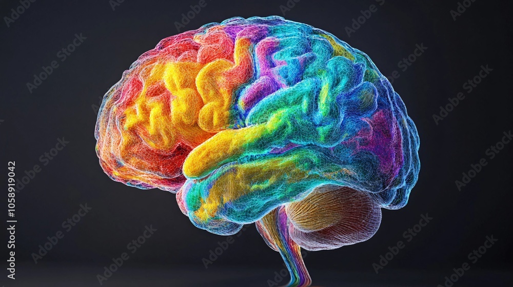 Aufkleber High-resolution 3D brain anatomy showing key regions for neurosurgery and highlighted intervention sites with copy space for text