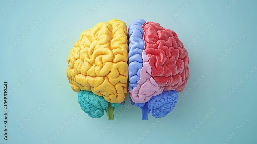 Poster Detailed 3D rendering showing surgical access areas with color-coded brain sections for educational use with copy space for text