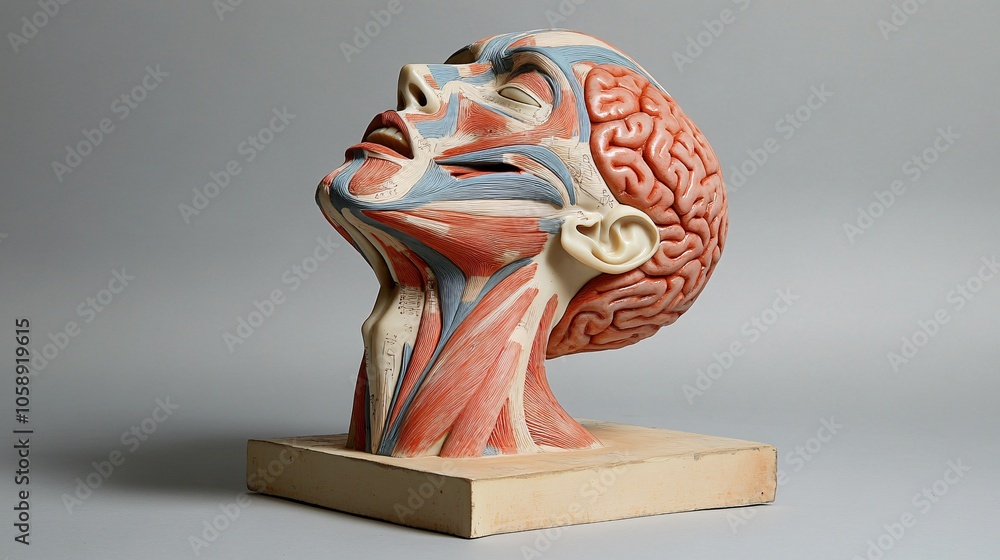 Poster Anatomical 3D model with labeled brain regions for surgical reference and analysis with copy space for text