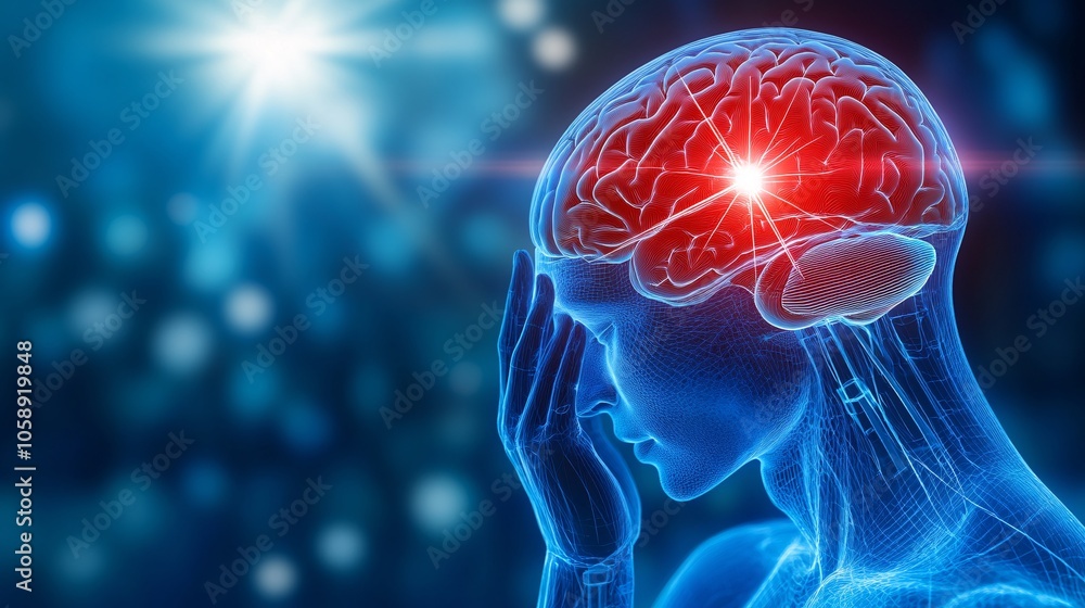 Aufkleber 3D model with detailed cross-section showing surgical incision points in the brain's structure with copy space for text