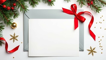 Festive Christmas card design with envelope and holiday decorations