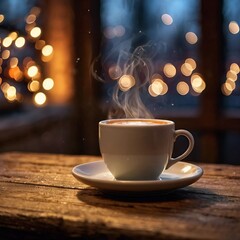 Fototapeta premium cup of hot coffee for serve on wooden table