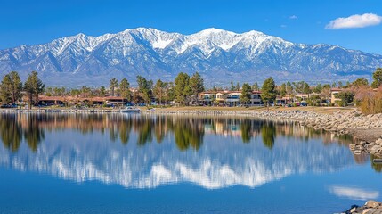 Serene Lake View with Majestic Snowy Mountains