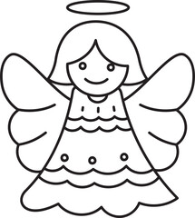 Angel Merry Christmas Outline Illustration