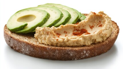 Avocado and Hummus on Whole Grain Bread Slice
