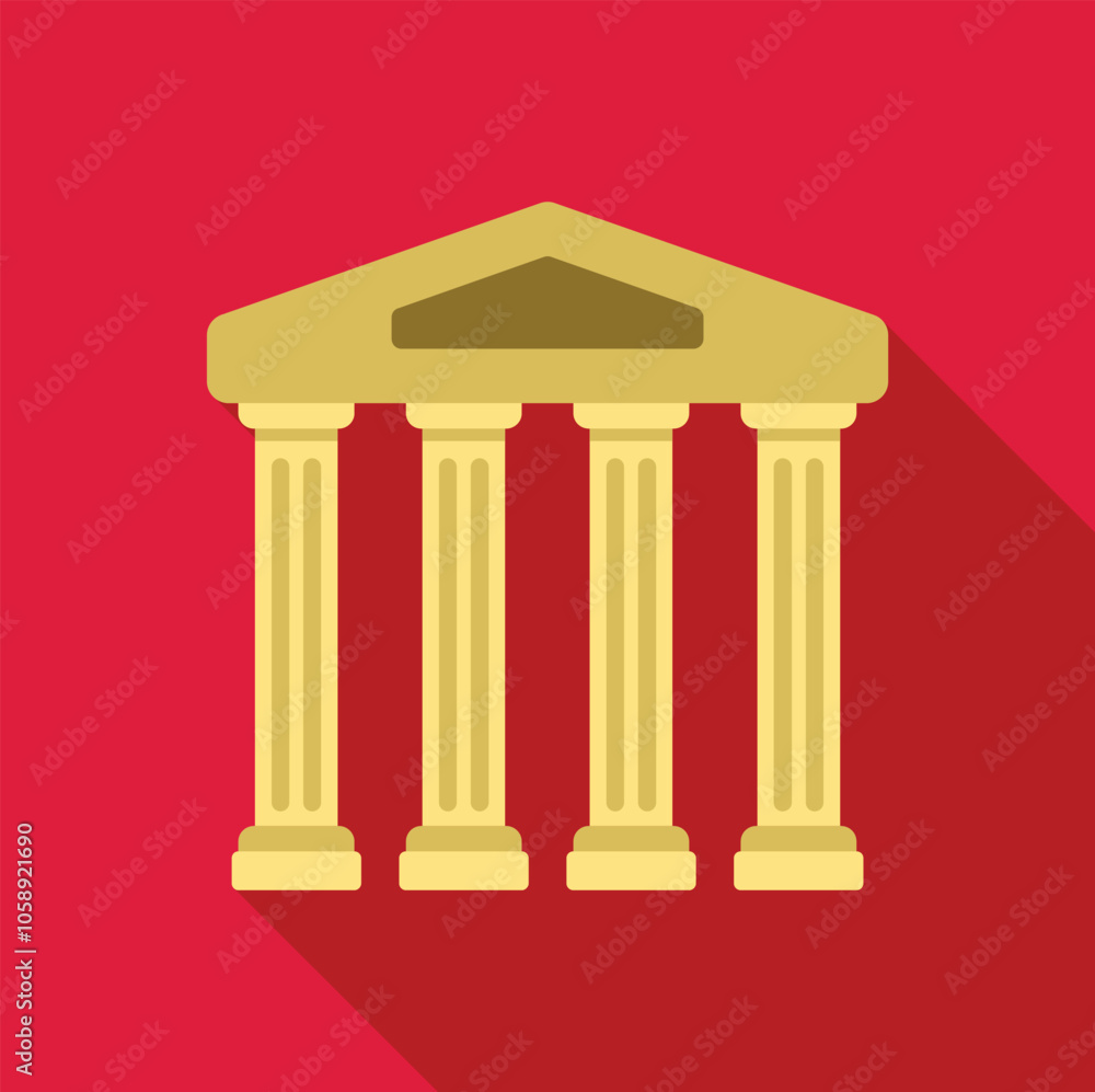 Poster architectural illustration featuring four columns supporting a triangular pediment, symbolizing a ba