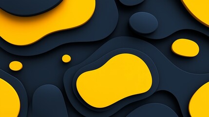 Abstract background with paper-cut shapes, the colors include navy blue, dark gray, lemon yellow, and rounded shapes.
