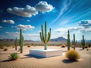 Panoramic Empty Product Podium with Cactus in Mexico