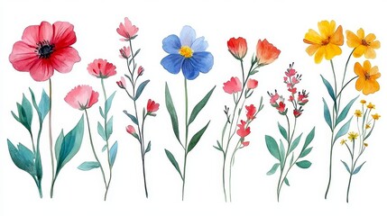 Lovely Watercolor Wildflowers in Vibrant Colors Natural Botanical Design