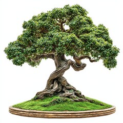 Magnificent Ancient Green Tree with Expansive Branches in Serene Natural Landscape