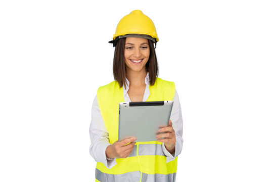 Young construction manager in a hard hat