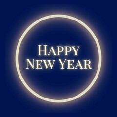 Happy New Year dark blue and gold square illustration for social media, ads, website