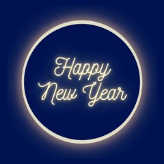 Happy New Year dark blue and gold square illustration for social media, ads, website	