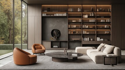 A Stunning Photo of a Sleek Home Library with Modern Design Perfect for Book Lovers and Interior Decoration Ideas