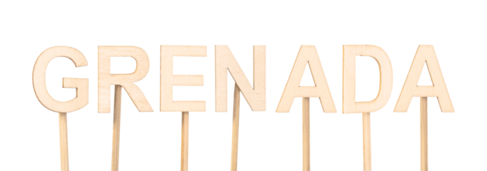 Word Grenada in wooden letters on light background: simplicity and elegance in design. Countries of the world.